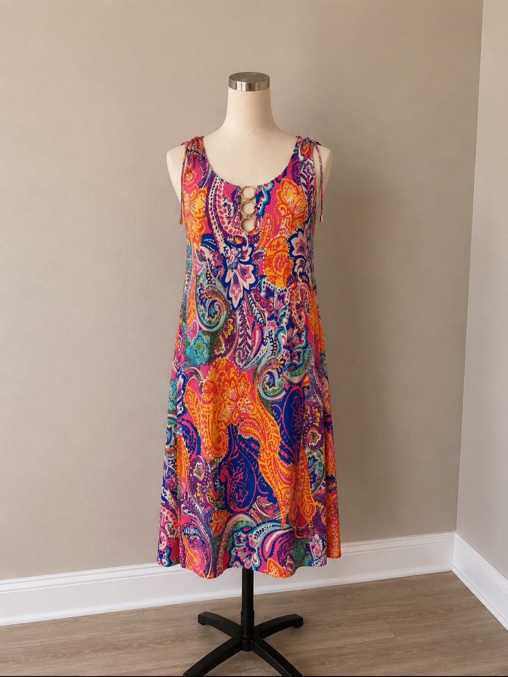 Bright Paisley Multicolor Sleeveless Midi Dress